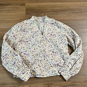Carve Designs Dylan Twill Long Sleeve Floral Shirt Ruffle V-Neck Button Small